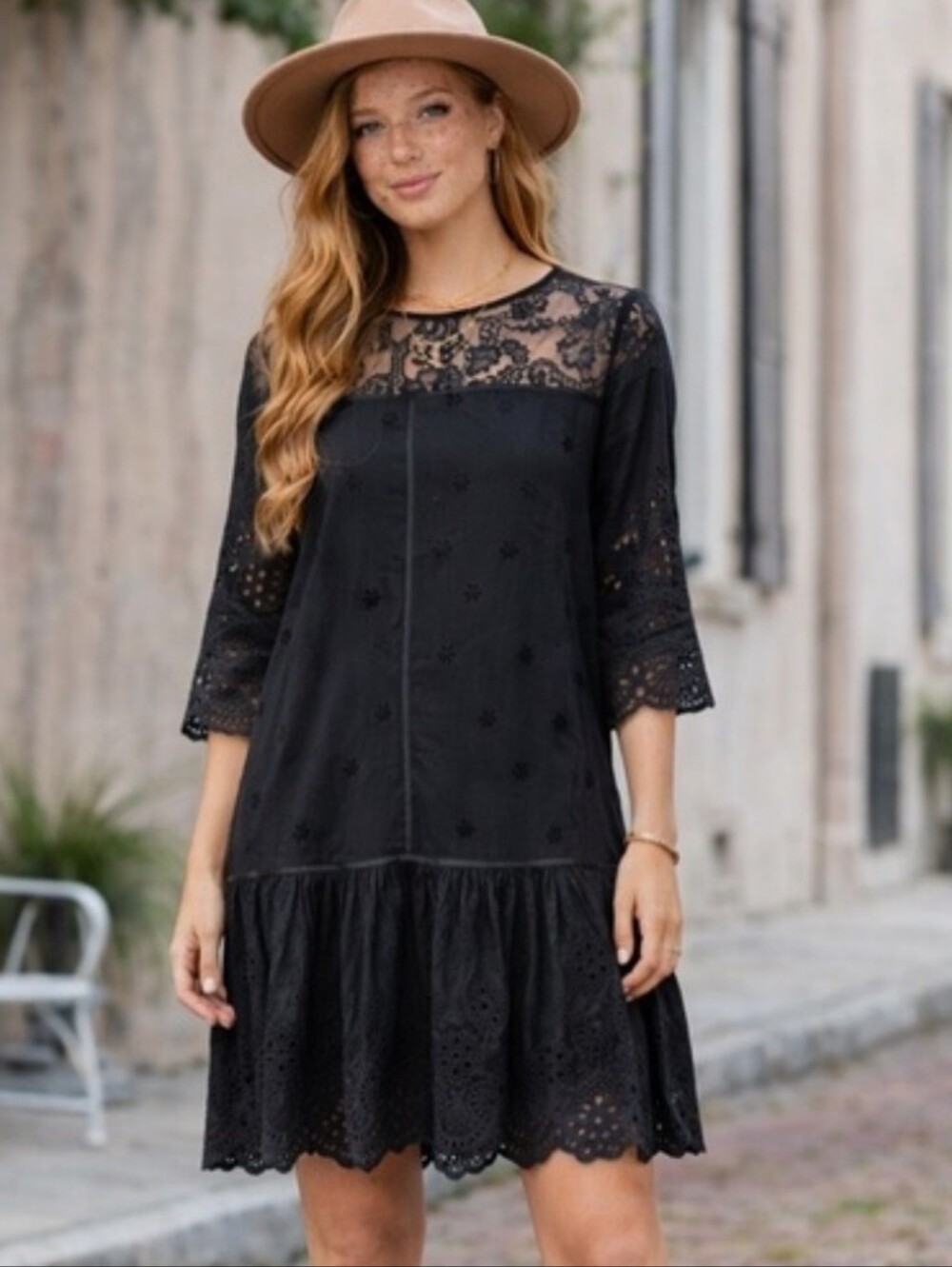 NWT Sundance Nadine Flowy Black Cotton Eyelet Lace Dress Women's Large